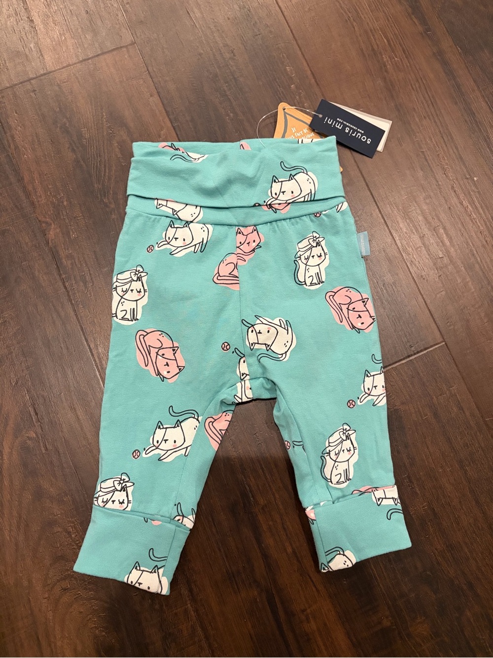 Souris Mini Cat Pants 6 12M NWT Teal Organic Cotton Baby Cute